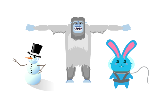Snowman, Yeti, and Space Bunny
